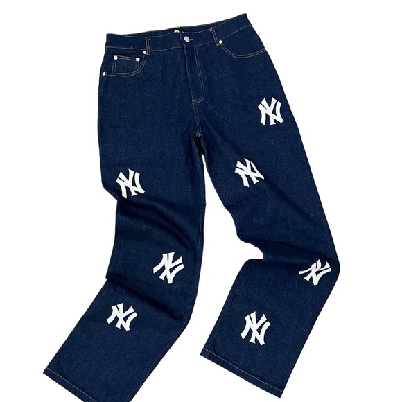 Abstract By Jules New York Yankees Navy Logo Patch Men's Jeans - Picture 2 of 11